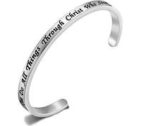 I Can Do All Things Through Christ Who Strengthens Me Philippians 4:13 Bracelet Bible Verse Bangle Cuff Religious Jewelry Christian Gifts (I Can Do)