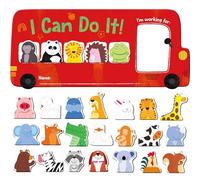 “I CAN DO IT” Token Board,Magnetic Reward Chart with 26 Animal Magnets, Red Bus Reward Chart for Kids, Incentive Positive Chart for Good Behavior and Responsibility, Great for Toddlers, Kids, Students