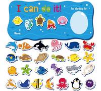 “I CAN DO IT” Token Board, Magnetic Reward Chart with 30 Animal Magnets, Sea-themed Reward System Board, Incentive Chart for Good Behavior and Responsibility, Great for Toddlers, Kids, Students