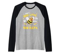 I Can't Believe Its Been 100 Days Cute Bee 100th Day School Raglan Baseball Tee