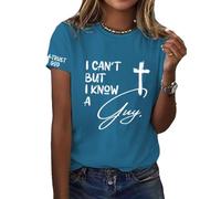 I Can't But I Know A Guy Crewneck T Shirt Jesus Cross Funny Christian T-Shirt (Blue, Medium)