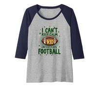 I Can't Keep Calm My Kid Plays Football Raglan Baseball Tee, Women, Navy/Athletic Heather, XXL