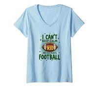 I Can't Keep Calm My Kid Plays Football V-Neck T-Shirt, Women, Baby Blue, S