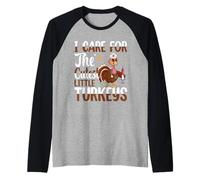 I Care for The Cutest Little Turkeys Thanksgiving Nurse Raglan Baseball Tee