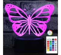 i-CHONY Butterfly 3D Night Light Birthday Gift Illusion Lamp, 7 Colors Auto Changing Table Desk Lamp - with Touch Switch & Remote Control & USB Cable Butterfly Light - Gifts for Women Teens Girls
