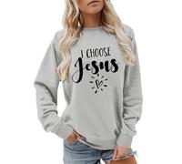 I Choose Jesus Sweatshirt Christian Jumpers Jesus Crewneck Shirt Women Casual Long Sleeve Pullover Tops Religious Gift Light Gray