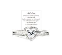 I Choose Me Layered Heart Ring, S925 Self-Love Heart Rings Remind You That Self-Love Is The Best Kind Of Love, Inspirational Encouraged Ring Jewelry Gift for Her (Silver,10)