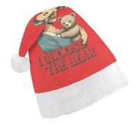 I Choose The Bear Santa Hat Christmas Holiday Party Headwear for Adults Soft Velvet Festive Costume Accessory Child