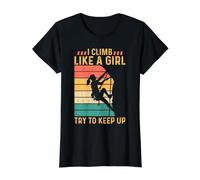 I Climb Like A Girl Try to Keep Up - Climber Rock Climbing Value Graphic T-Shirt, Women, Black, S