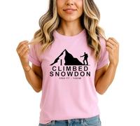 I Climbed Snowdon 3560 Ft - 1085 M Womens Graphic T-Shirt Mountain Climbing Travel Tee S (8-10) Light Pink