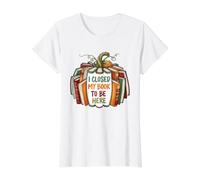 I Closed My Book to Be Here, Funny Fall Pumpkin Value Graphic T-Shirt, Women, White, S