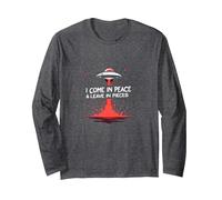 I Come in Peace & Leave in Pieces: UFO Humor for Space Fans Long Sleeve T-Shirt, Adult Unisex, Dark Heather Grey, XXL