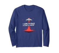 I Come in Peace & Leave in Pieces: UFO Humor for Space Fans Long Sleeve T-Shirt, Adult Unisex, Navy, XXL