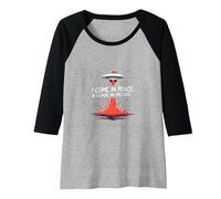 I Come in Peace & Leave in Pieces: UFO Humor for Space Fans Raglan Baseball Tee, Women, Black/Athletic Heather, XXL