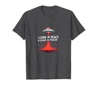 I Come in Peace & Leave in Pieces: UFO Humor for Space Fans T-Shirt, Men, Dark Heather Grey, 6XL