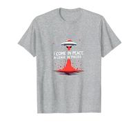 I Come in Peace & Leave in Pieces: UFO Humor for Space Fans T-Shirt, Men, Heather Grey, 6XL