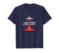I Come in Peace & Leave in Pieces: UFO Humor for Space Fans T-Shirt, Men, Navy, 6XL