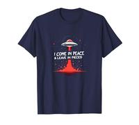 I Come in Peace & Leave in Pieces: UFO Humor for Space Fans T-Shirt, Men, Navy, XXL