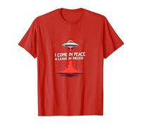 I Come in Peace & Leave in Pieces: UFO Humor for Space Fans T-Shirt, Men, Red, XXL