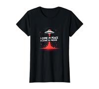 I Come in Peace & Leave in Pieces: UFO Humor for Space Fans T-Shirt, Women, Black, XXL
