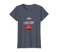 I Come in Peace & Leave in Pieces: UFO Humor for Space Fans T-Shirt, Women, Heather Blue, XXL