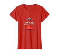 I Come in Peace & Leave in Pieces: UFO Humor for Space Fans T-Shirt, Women, Red, XXL