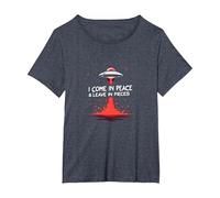I Come in Peace & Leave in Pieces: UFO Humor for Space Fans T-Shirt, Women's Plus, Heather Blue, 6X