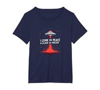I Come in Peace & Leave in Pieces: UFO Humor for Space Fans T-Shirt, Women's Plus, Navy, 6X