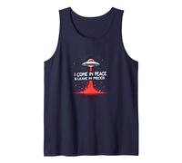 I Come in Peace & Leave in Pieces: UFO Humor for Space Fans Tank Top, Men, Navy, XXL