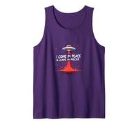 I Come in Peace & Leave in Pieces: UFO Humor for Space Fans Tank Top, Men, Purple, XXL
