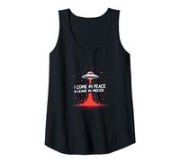 I Come in Peace & Leave in Pieces: UFO Humor for Space Fans Tank Top, Women, Black, XXL