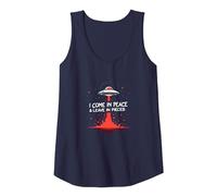 I Come in Peace & Leave in Pieces: UFO Humor for Space Fans Tank Top, Women, Navy, XXL