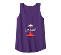 I Come in Peace & Leave in Pieces: UFO Humor for Space Fans Tank Top, Women, Purple, XXL
