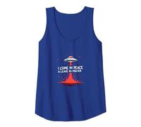 I Come in Peace & Leave in Pieces: UFO Humor for Space Fans Tank Top, Women, Royal Blue, XXL