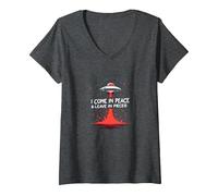 I Come in Peace & Leave in Pieces: UFO Humor for Space Fans V-Neck T-Shirt, Women, Dark Heather Grey, XXL