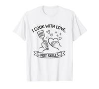 I Cook with Love, Not Skills: Funny Kitchen Quote Value Graphic T-Shirt, Men, White, S
