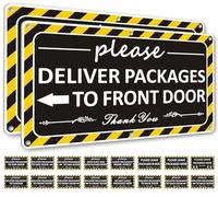 i-CowFun (2 Pack) Metal Delivery Signs for Packages Front Door - 12" x 6.7" Please Deliver Packages to Front Door Left Arrow, Heavy Duty Delivery Instructions for Home, Durable Aluminum, Outdoor Use