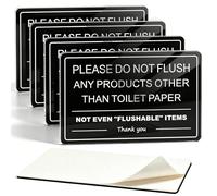 i-CowFun (4 Pack) Premium Self-adhesive Do Not Flush Sign for Bathroom, 8.7" x 5.5" Durable Acrylic Do Not Flush Anything Except Toilet Paper Sign, for Short-Term Rentals, Guest Bathrooms, Septic