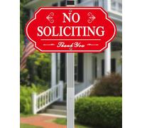 i-CowFun Heavy Duty No Soliciting Sign for House - All Metal Construction No Soliciting Yard Sign - 14" x 7" - Aluminum - with 28" Long Stake (Red)