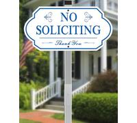 i-CowFun Heavy Duty No Soliciting Sign for House - All Metal Construction No Soliciting Yard Sign - 14" x 7" - Aluminum - with 28" Long Stake (BLUE and WHITE)