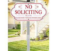 i-CowFun No Soliciting Sign for House - All Metal Construction - 14" x 7" Aluminum No Soliciting Yard Sign with 28" Stake - for Home and Front Door