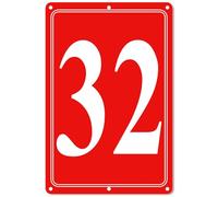 i-CowFun Premium Aluminum Number Signs 32, Metal 12" X 8" Red Numbered Signs Outdoor for Parking Lots, Floor, Dock, Court, Aisle, Field, High Visibility, No Fade, Weather-resistant