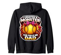 I Created A Monster She Calls Me Dad Softball Daughter Funny Zip Hoodie