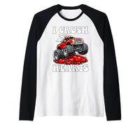 I Crush Hearts Monster Truck Valentines Day Funny Love Humor Raglan Baseball Tee