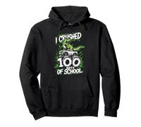 I Crushed 100 Days of School Dino Truck 100th Day of School Pullover Hoodie