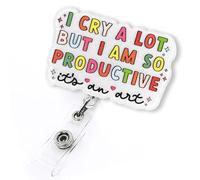 I Cry A lot But I am So Productive Badge Reel, Funny Retractable Badge Reel for Nurse Nursing RN CNA LPN CMA Medical Worker & Teacher, Cute Nurses Week Gifts, ID Name Badge Holder with Alligator Clip