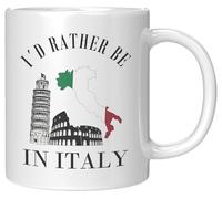 I’d Rather Be in Italy Mug - 11oz White Ceramic Coffee Cup with Italian Landmarks, Leaning Tower of Pisa & Colosseum - Travel Gift for Italy Lovers & World Travelers