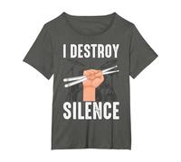 I Destroy Silence Awesome Drummer Drums Accessories T-Shirt, Women's Plus, Asphalt Grey, 5X
