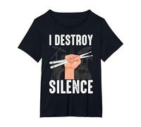 I Destroy Silence Awesome Drummer Drums Accessories T-Shirt, Women's Plus, Black, 5X