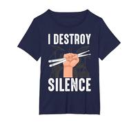 I Destroy Silence Awesome Drummer Drums Accessories T-Shirt, Women's Plus, Navy Blue, 6X